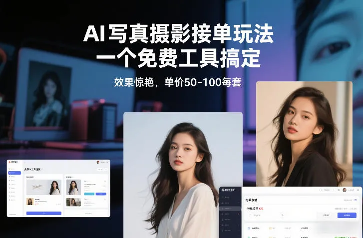 AI写真摄影接单玩法，一个免费工具搞定，效果惊艳，单价50-100每套-趣酷猫资源网