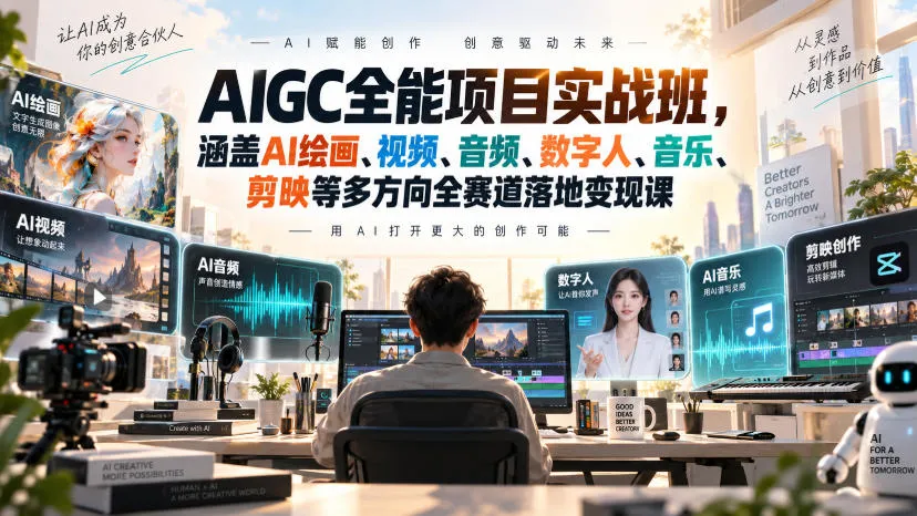 AIGC全能实战班：AI绘画、视频、音频、数字人、音乐创作与剪映多领域变现课程全攻略 - 趣客盟