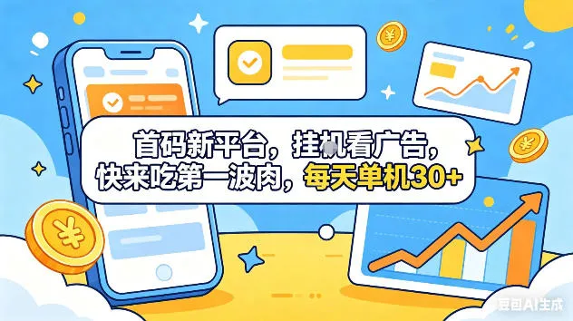 首码新平台，挂G自动看广告，快来吃第一波肉，每天单机30+，可矩阵放大【揭秘】_趣客盟