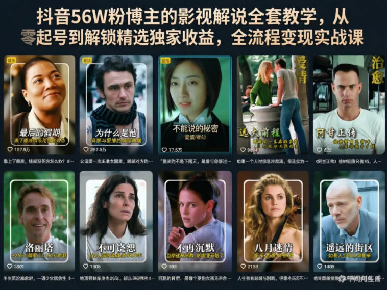 抖音56W粉博主的影视解说全套教学，从零起号到解锁精选独家收益，全流程变现实战课_趣客盟