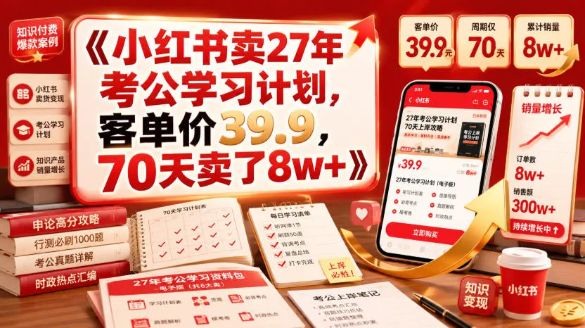 “27年考公学习计划热销小红书，39.9元客单价，70天突破8万单！”_趣客盟