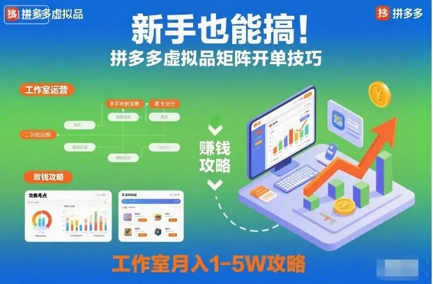新手也能搞！拼多多虚拟品矩阵开单技巧，工作室月入1-5W攻略【揭秘】-趣酷猫资源网