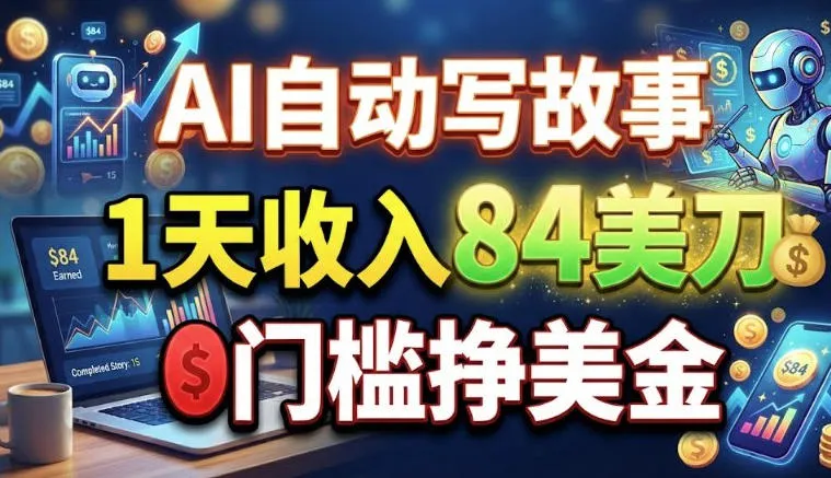 AI自动写故事,1天收入84刀,0门槛挣美刀