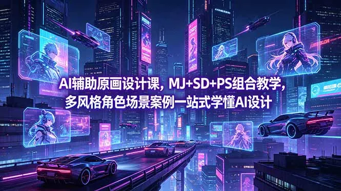 AI辅助原画设计课，MJ+SD+PS组合教学，多风格角色场景案例一站式学懂AI设计_趣客盟