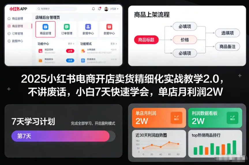 2025小红书电商开店卖货精细化实战教学2.0，不讲废话，小白7天快速学会，单店月利润2W-趣酷猫资源网