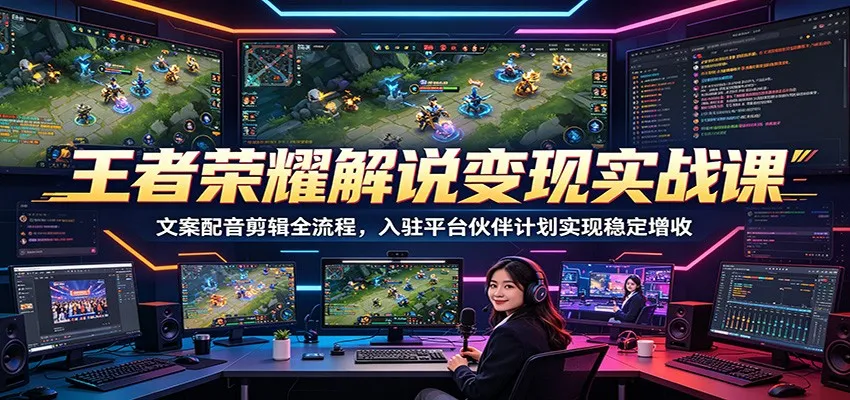 王者荣耀解说变现实战课:文案配音剪辑全流程,入驻平台伙伴计划实现稳定增收_趣客盟
