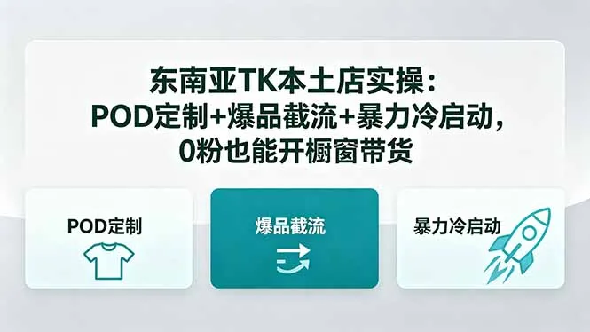 东南亚TK本土店实操-5月更新：POD定制+爆品截流+暴力冷启动，0粉也能开橱窗带货_趣客盟