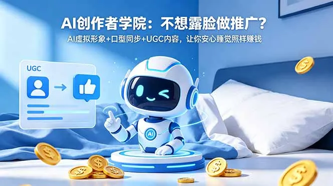AI创作者学院：不想露脸做推广？AI虚拟形象+口型同步+UGC内容，让你安心睡觉照样赚钱_趣客盟