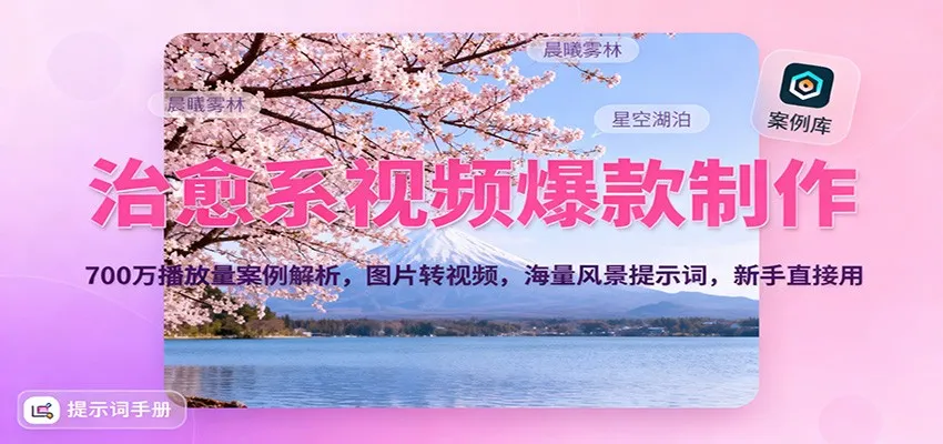 治愈系视频爆款制作，700万播放量案例解析，图片转视频，海量风景提示词，新手直接用-趣酷猫资源网