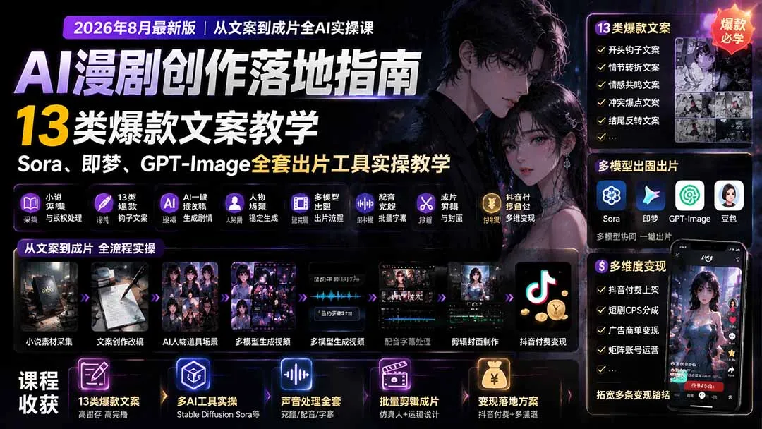 AI漫剧创作攻略:爆款文案秘籍 + Sora、即梦、GPT-Image工具实操全解教程 - 趣客盟