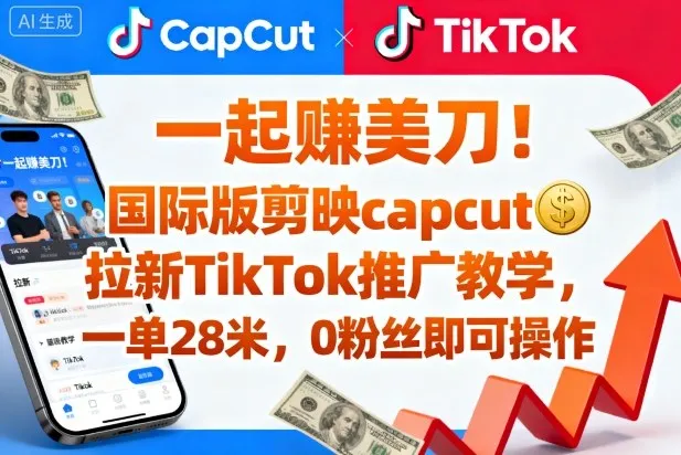 一起賺美刀！国际版剪映capcut拉新TikTok推广教学，一单28米，0粉丝即可操作(附推广入口和教学)-趣酷猫资源网