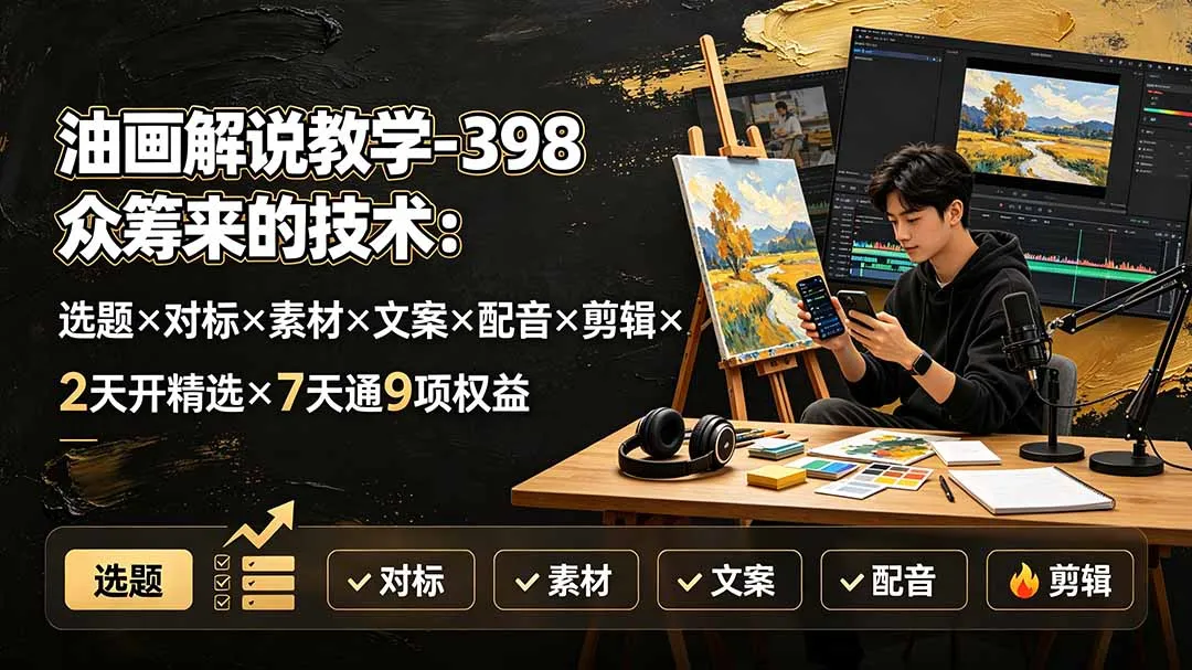 油画教学众筹精选:398元解锁398项权益,涵盖选题到剪辑,2天速成,7天掌握9大核心技能_趣客盟