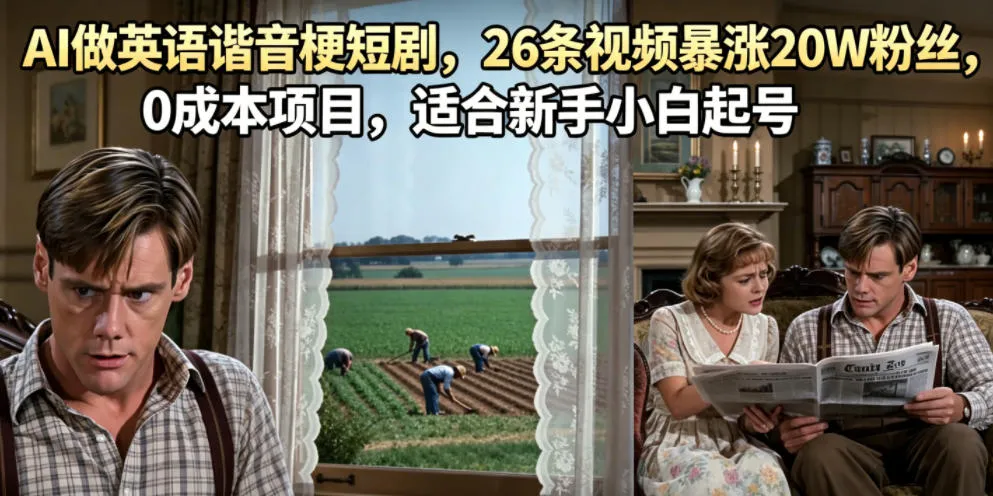 AI做英语谐音梗短剧,26条视频暴涨20W粉丝,0成本项目,适合新手小白起号_趣客盟