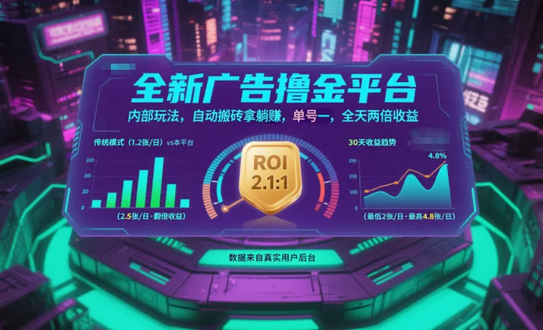 全新广告撸金平台，内部玩法，自动搬砖拿躺賺，单号一天保底2张+，全天两倍收益【揭秘】-趣酷猫资源网