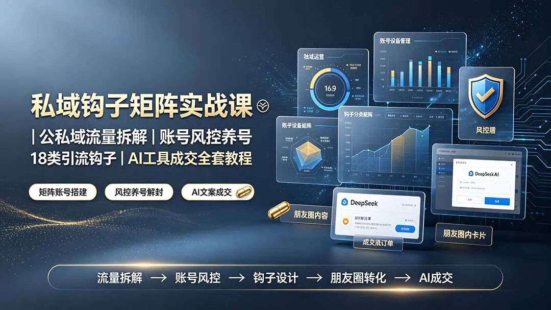【SEO优化】私域流量矩阵实战课：公私域流量拆解+账号风控养号+18钩子引流+AI成交工具教程全攻略_趣客盟