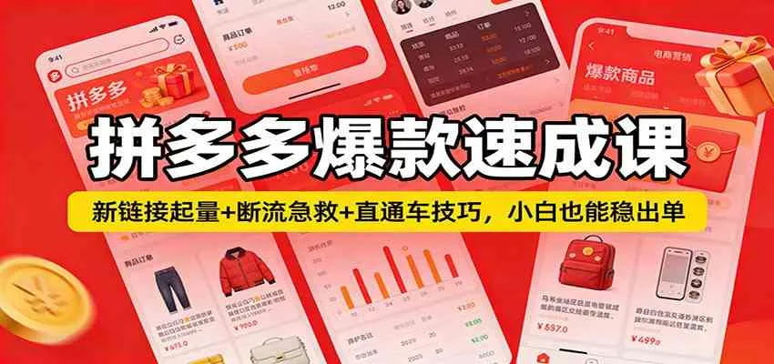 拼多多爆款速成课：新链接起量+断流急救+直通车技巧，小白也能稳出单-趣酷猫资源网