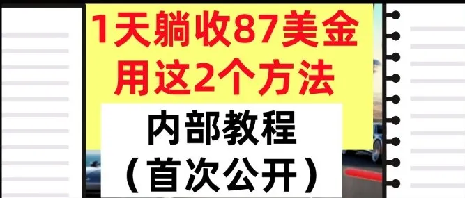 1天躺收87美刀,用这2个方法,长期稳定,超简单,内部教程