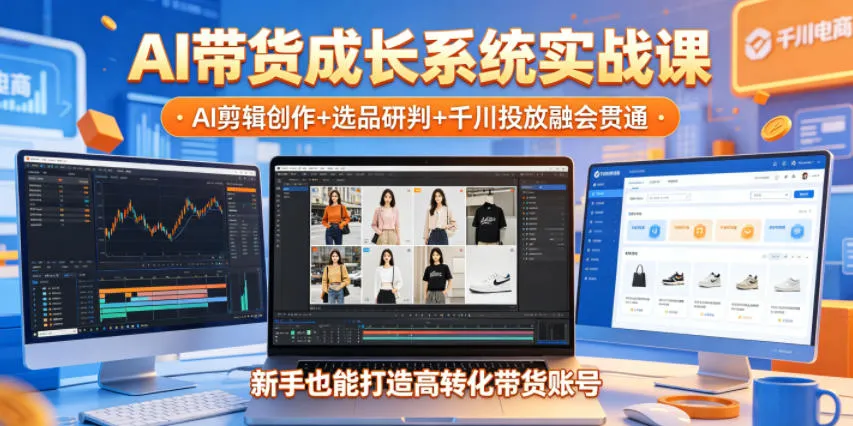 AI带货成长系统实战课，AI剪辑创作+选品研判+千川投放融会贯通，新手也能打造高转化带货账号(更新2026年)_趣客盟