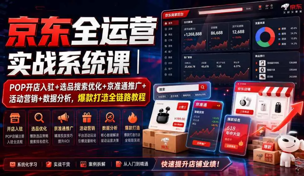 京东全链路运营实战课程：POP入驻选品优化+京准通推广+活动营销+数据分析，打造爆款全程攻略_趣客盟