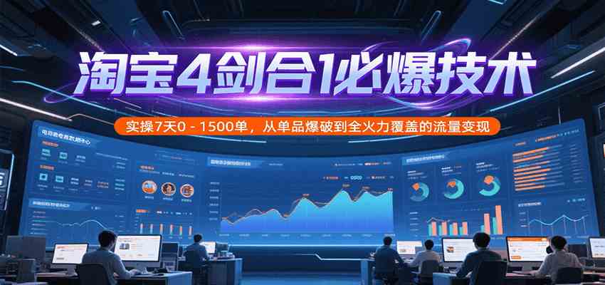 淘宝4剑合1必爆技术，实操7天0-1500单，从单品爆破到全火力覆盖的流量变现-趣酷猫资源网