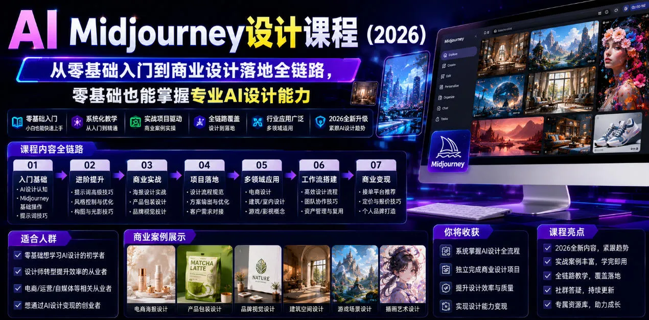 AI设计全链路课程2026：零基础入门至商业应用，掌握专业AI设计技能（更新至0913） - 趣客盟