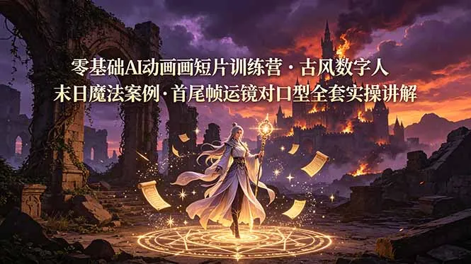 AI动画短片训练营:零基础古风末日魔法案例,首尾帧运镜对口型实操全教程_趣客盟