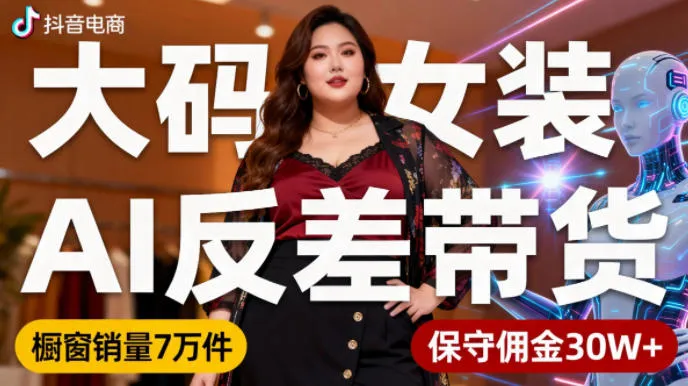 抖音小众赛道，大码女装AI反差带货，不用直播，每天6条作品，橱窗卖7万件，保守佣金30W+-趣酷猫资源网