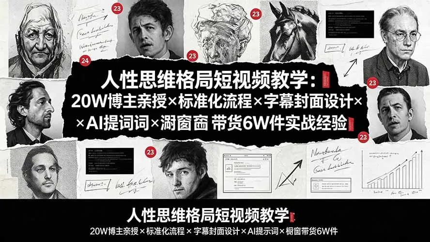 人性思维格局短视频教学:20W粉丝博主实战解析 | 标准化制作流程 | 字幕+封面+AI提示词+带货实操6W件案例分享_趣客盟