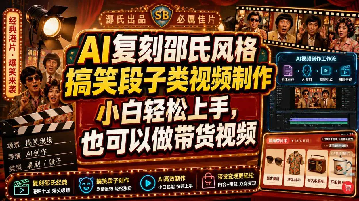 AI助力邵氏风格搞笑短视频创作，新手轻松入门，带货视频也能轻松制作_趣客盟