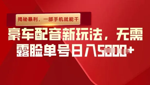 （揭秘暴利）豪车配音新玩法，无需露脸单号日入多张，一部手机就能干-趣酷猫资源网