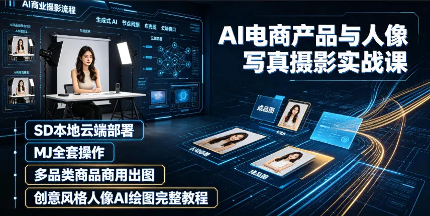 AI电商人像摄影实战课程｜SD本地部署教程、MJ全套操作指南、多品类商品商用出图技巧、创意风格AI人像绘图全攻略_趣客盟