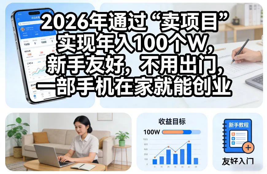 2026年通过“卖项目”实现年入100个W，新手友好，不用出门，一部手机在家就能创业【揭秘】-趣酷猫资源网
