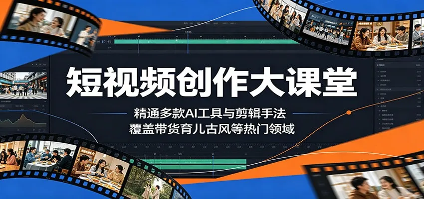 短视频创作大课堂：精通多款AI工具与剪辑手法，覆盖带货、育儿、古风等热门领域_趣客盟