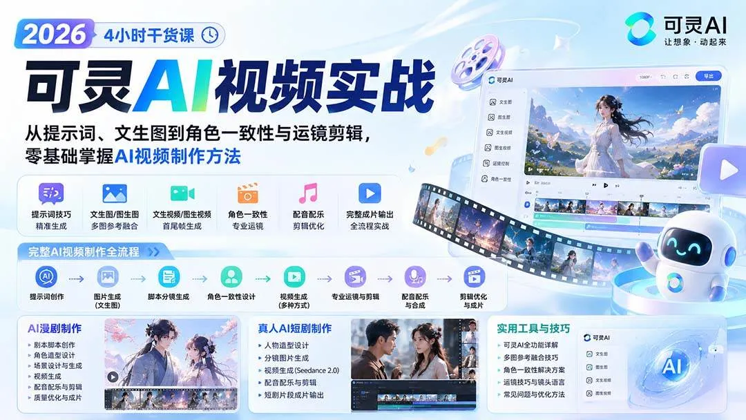 【2026AI视频制作】4小时实战干货课：零基础掌握提示词、文生图、角色一致性与运镜剪辑技巧 - 趣客盟