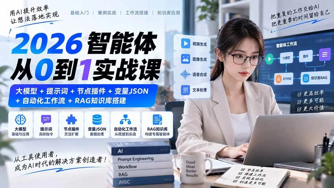 (20546期)2026智能体从0到1实战课|大模型+提示词+节点插件+变量JSON+自动化工作流+RAG知识库搭建 (20546期)2026智能体从0到1实战课|大模型+提示词+节点插件+变量JSON+自动化工作流+RAG知识库搭建