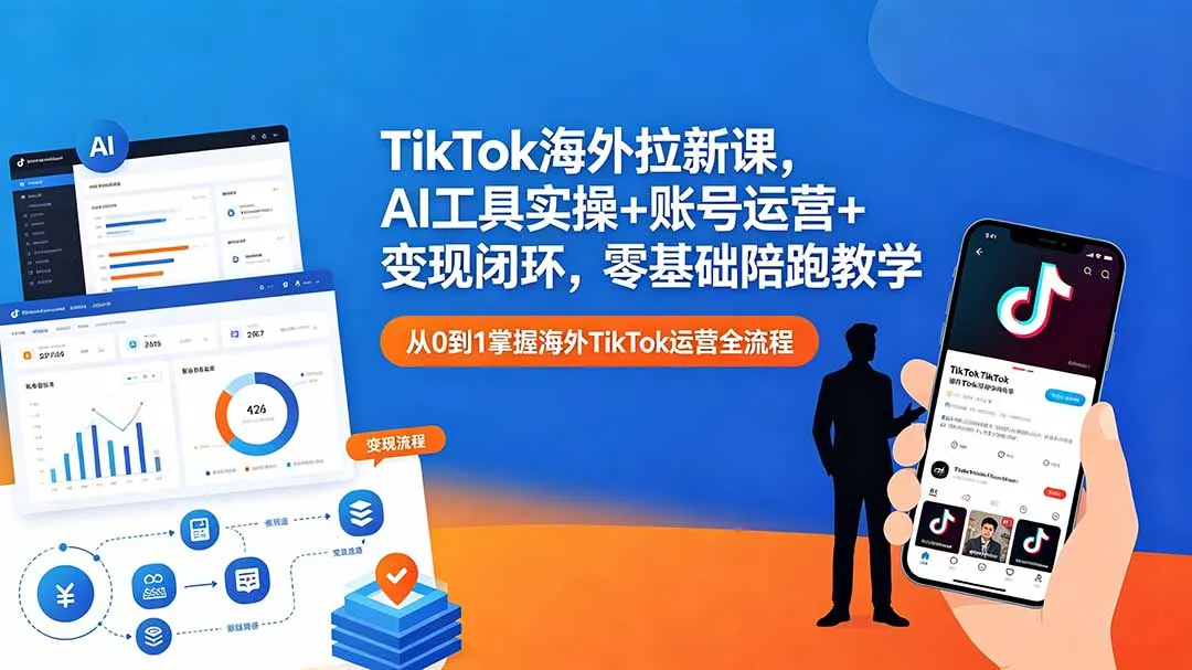 TikTok海外拉新课，AI工具实操+账号运营+变现闭环，零基础陪跑教学_趣客盟