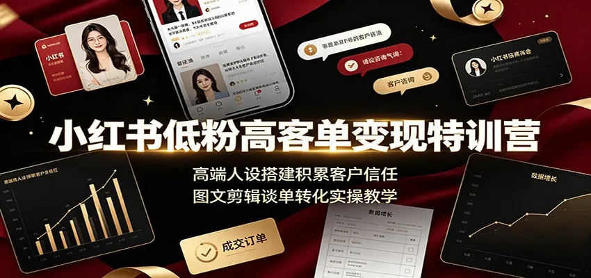 小红书高客单位变现特训营：打造高端人设，积累客户信赖，图文剪辑实战谈单技巧教学_趣客盟