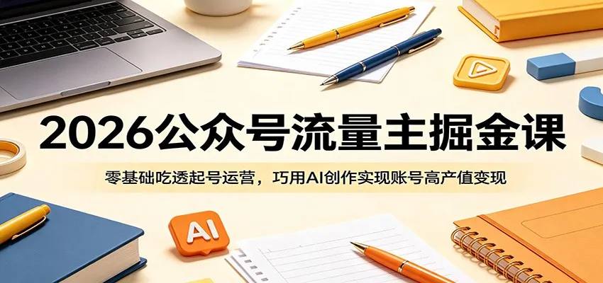 2026公众号流量主掘金课:零基础吃透起号运营,巧用AI创作实现账号高产值变现_趣客盟