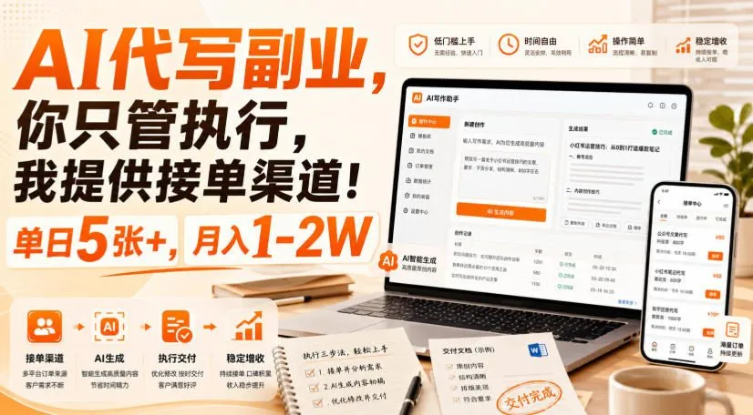 AI代写副业助手，轻松日接5+单，月入过万不再是梦！【渠道揭秘】 - 趣客盟