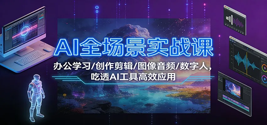 AI全场景实战课：办公学习/创作剪辑/图像音频/数字人，吃透AI工具高效应用-趣酷猫资源网