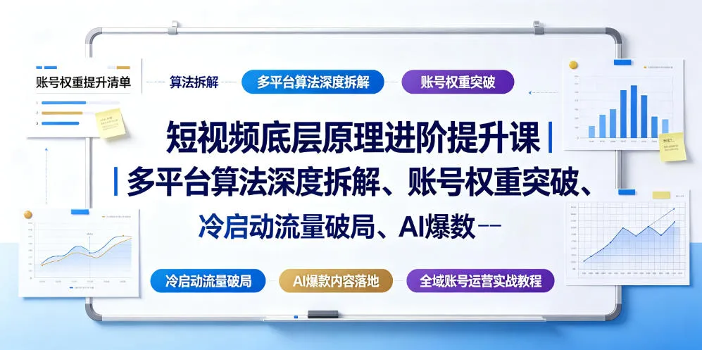 短视频算法解析与账号运营实战攻略课｜多平台深度算法拆解、权重提升技巧、冷启动流量破解、AI爆款内容制作指南_趣客盟