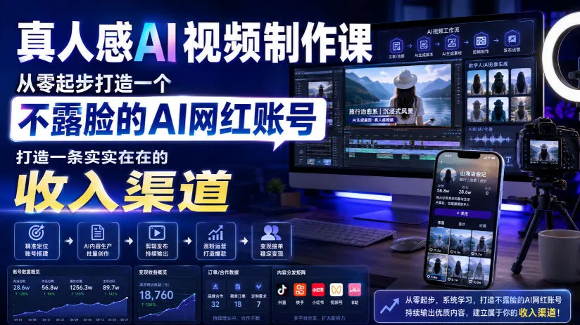 【AI网红账号打造攻略】零基础学制作真人感视频，不露脸也能月入过万【原创双语字幕+SEO优化】_趣客盟