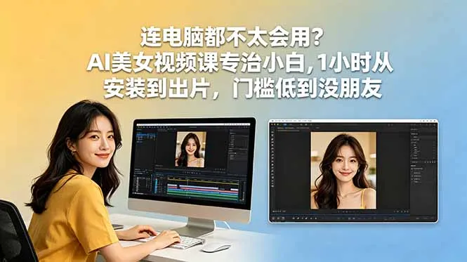 连电脑都不太会用?AI美女视频课专治小白,1小时从安装到出片,门槛低到没朋友_趣客盟