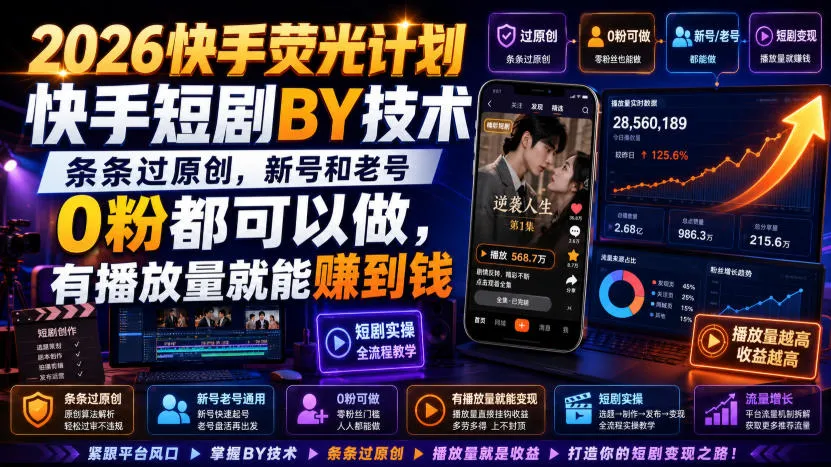 “2026快手荧光计划:高效短剧搬运技巧,轻松实现原创过审,新手老号皆可参与,播放量即收益!” - 趣客盟