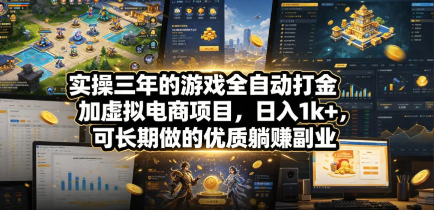 实操三年的游戏全自动打金加虚拟电商项目，日入1k+，可长期做的优质躺賺副业【揭秘】_趣客盟