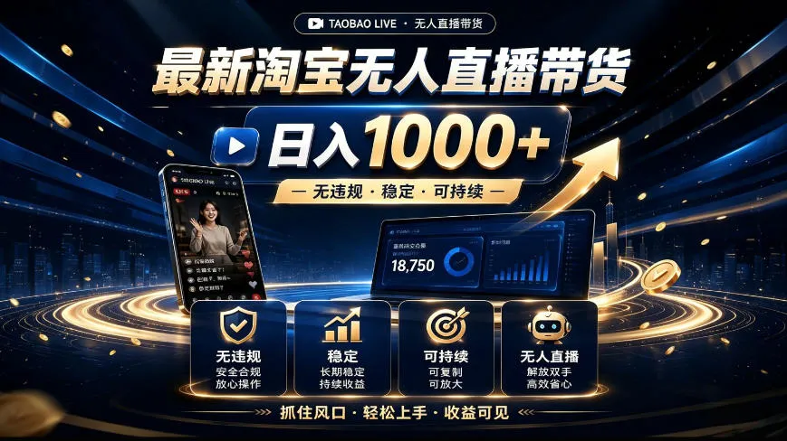【2026独家揭秘】淘宝无人直播带货新趋势，日赚1000+，合规稳定，轻松上手，风口项目，收益立竿见影【必看攻略】 - 趣客盟