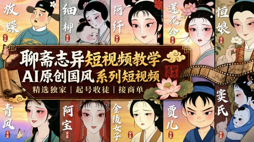 《AI赋能聊斋志异短视频教学，原创国风系列短视频，精选独家内容 | 起号收徒攻略 | 商业合作对接》 - 趣客盟