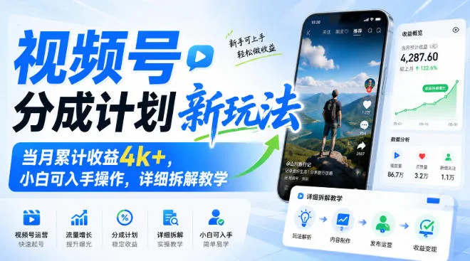 视频号分成新策略揭秘：月入4k+攻略，新手轻松上手，实操教学详解 - 趣客盟