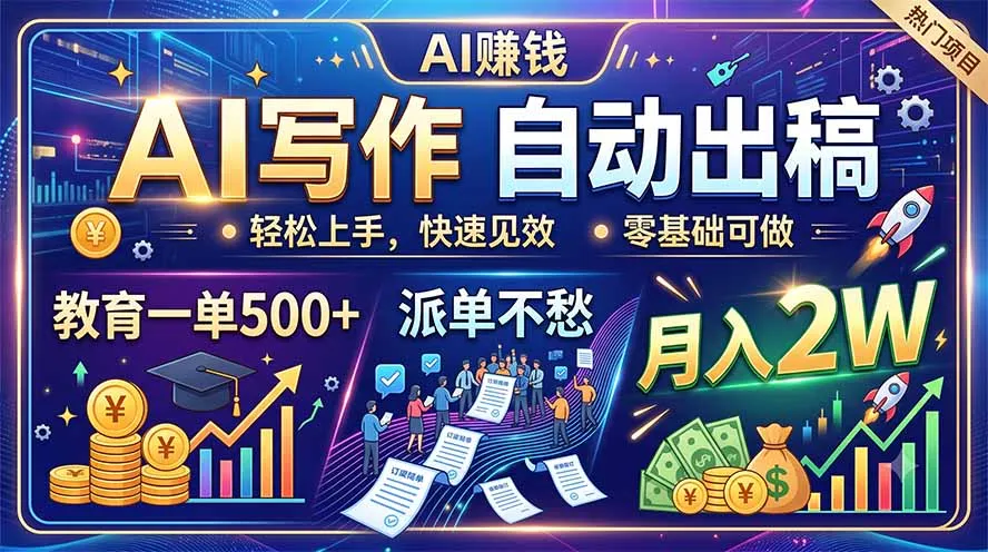 AI写作自动生成稿件，教育行业单次收益500+，轻松派单，月入2万不是梦_趣客盟