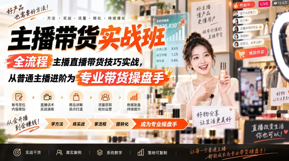 全流程直播带货技巧实战班，ZB主播进阶指南：从新手到专业带货操盘手核心技巧解析 - 趣客盟